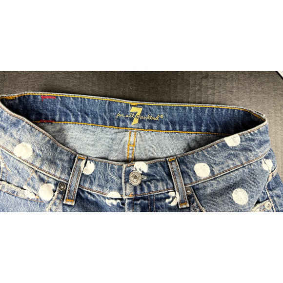 7 For all Mankind Denim Polka dot distressed Cut Off Frayed Shorts Sz. 25 - Picture 6 of 15